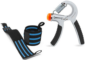 Wrist Support Band with Thumb Loop for Gym With Adjustable Hand Grip Strengthener Hand Gripper Combo