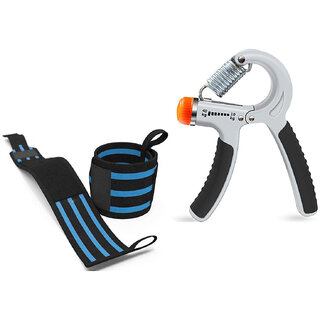 Wrist Support Band with Thumb Loop for Gym With Adjustable Hand Grip Strengthener Hand Gripper Combo