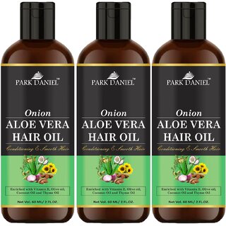 Park Daniel Premium  Onion Aloe Vera Hair Oil Enriched With Vitamin E-For Conditioning and Smooth Hair  Combo Pack 3 Bottle of 60 ml(180 ml)