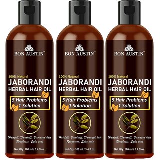 Bon Austin 100% Natural Jaborandi Herbal Growth Hair Oil  - For Strong and Healthy Hair Combo Pack 3 Bottle of 100 ml(300 ml)