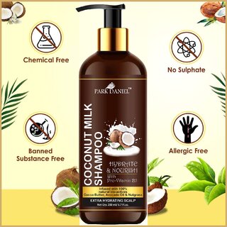 Park Daniel 100% Natural Coconut Shampoo-For Hair Nourishment and Hair Growth Combo Pack 3 Bottle of 200 ml(600 ml)