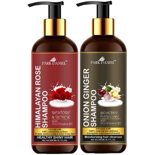 Park Daniel Premium Pure and Natural Himalaya Rose Shampoo & Onion Ginger Shampoo Combo Pack Of 2 bottle of 200 ml(400 ml)