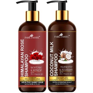 Park Daniel Premium Pure and Natural Himalaya Rose Shampoo & Coconut Milk Shampoo Combo Pack Of 2 bottle of 200 ml(400 ml)
