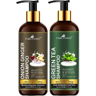 Park Daniel Premium Pure and Natural Onion Ginger & Green Tea Shampoo Combo Pack Of 2 bottle of 200 ml(400 ml)