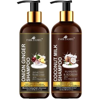 Park Daniel Premium Pure and Natural Onion Ginger & Coconut Milk Shampoo Combo Pack Of 2 bottle of 200 ml(400 ml)