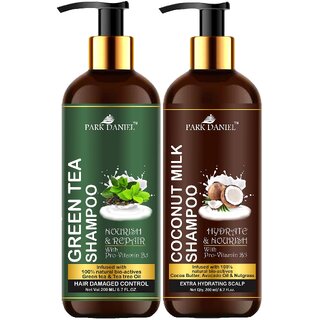 Park Daniel Premium Pure and Natural Green Tea Shampoo & Coconut Milk Shampoo Combo Pack Of 2 bottle of 200 ml(400 ml)