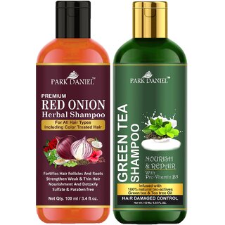 Park Daniel Red Onion Shampoo & Green Tea Shampoo Combo Pack Of 2 bottle of 100 ml(200 ml)