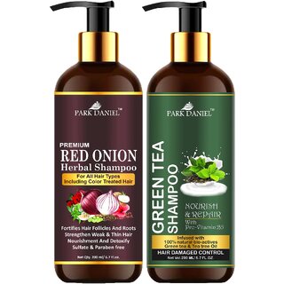 Park Daniel Red Onion Shampoo & Green Tea Shampoo Combo Pack Of 2 bottle of 200 ml(400 ml)
