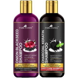 Park Daniel Premium Pure and Natural Onion Blackseed Shampoo & Charcoal Keratin Shampoo Combo Pack Of 2 bottle of 100 ml(200 ml)