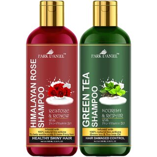 Park Daniel Premium Pure and Natural Himalaya Rose Shampoo & Green Tea Shampoo Combo Pack Of 2 bottle of 100 ml(200 ml)