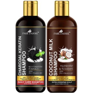 Park Daniel Premium Pure and Natural Charcoal Keratin Shampoo & Coconut Milk Shampoo Combo Pack Of 2 bottle of 100 ml(200 ml)