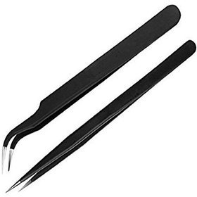 Scorpion Stainless Steel Straight and Curved Tips Tweezers for Mobile, Gadget, Laptop(Black) - Set of 2 Pieces