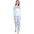 9 Impression Women Satin Printed Night Suit Set (Blue & White; Small)