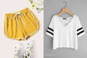 Vivient Mustrud Short And White Cross Neck Combo