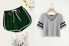 Vivient Green Short And Grey Cross Neck Combo