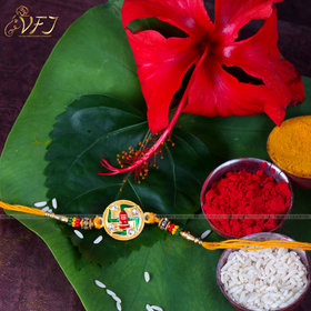 Vighnaharta Swastik  Gold and Rhodium Plated Alloy Rakhi for Lovely Brother