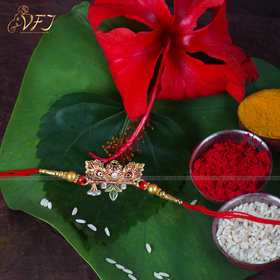 Vighnaharta Dahihandi Gold and Rhodium Plated Alloy Rakhi for Lovely Brother
