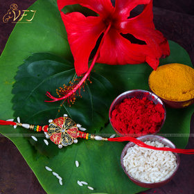 Vighnaharta Heart Gold and Rhodium Plated Alloy Rakhi for Lovely Brother