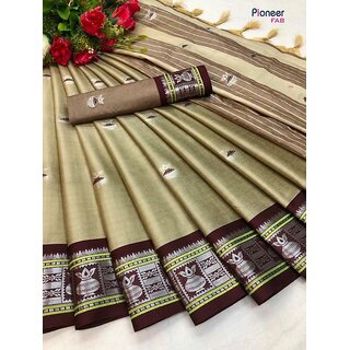 Cream Colour Cotton Embellished Saree