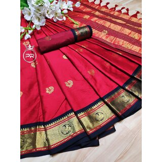 Red Colour Cotton Embellished Saree