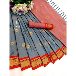 Grey Colour Cotton Embellished Saree