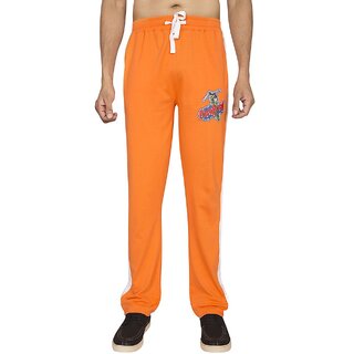 Red Line Orange/White Cotton Regular Fit Trackpant