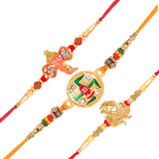 Vighnaharta Vakratund Ganesh, Lord Ganpati and Swastik  Rakhi set