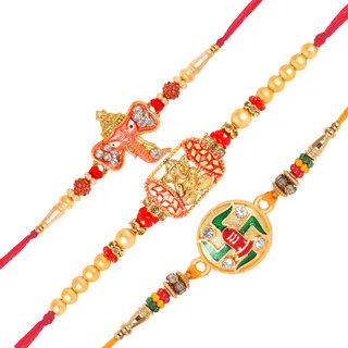 Vighnaharta Vakratund Ganesh, Siddhivinayak and Swastik  Rakhi set