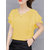 Vivient Women Yellow Ruffle Sleeve Neck Button Top