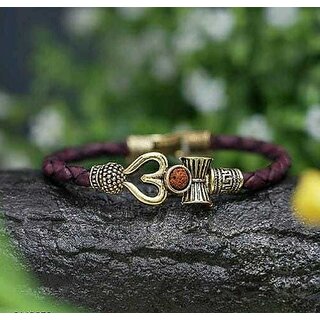 HRV Leather Garnet Gold Plated Bracelet