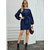 Code Yellow Women Elegant Dark Blue Elastic Sleeve Crepe Short Dress