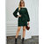 Code Yellow Women Elegant Dark Green Elastic Sleeve Crepe Short Dress