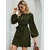 Code Yellow Women Elegant Mint Green Elastic Sleeve Crepe Short Dress