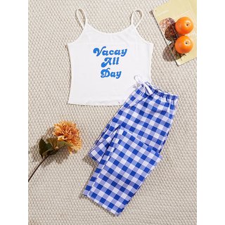 Code Yellow Women White VAD Print Tee And White Check Box Lower