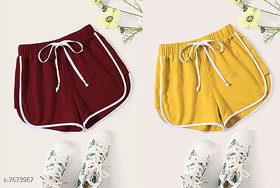 Code Yellow Women Mustured And Maroon Shorts Combo