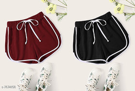 Code Yellow Women maroon And BlackShorts Combo