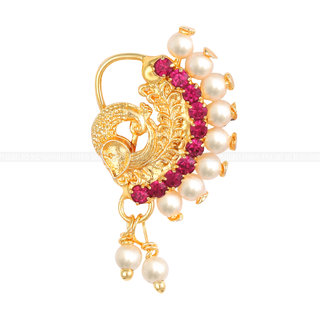 Vighnaharta  Mayur Design with AD stone Alloy Maharashtrian Nath Nathiya./ Nose Pin for women
