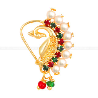 Vighnaharta Golden Moti Nath  Mayur Design with AD stone Alloy Nose Ring  For women