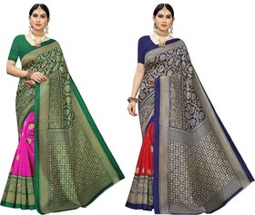 SVB Sarees Navy Blue And Green Colour Mysore Silk Saree Pack Of 2