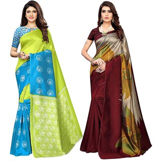 SVB Sarees Kalamkari Mysore Silk Printed Saree With Blouse Pack Of 2