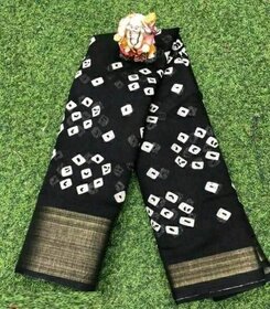 SVB Saree Black Colour Linen Bandhani Printed Saree