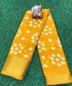 SVB Saree Yellow Colour Linen Bandhani Printed Saree