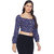 9 Impression Womens Navy  Yellow Printed Square Neck Full Sleeves Crop Tops