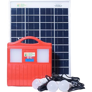 Solar DC Home Lighting System  Inverter with 60W DC Output, 3 LED Bulbs, Inbuilt Battery, Solar Panel  USB Chargers