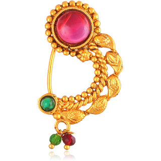 Oxidised Gold with Artificial stone and beads Alloy Maharashtrian Cultural Nath Nathiya./ Nose Pin for women.