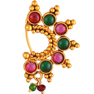 Oxidised Gold with Artificial stone and beads Alloy Maharashtrian banu Nath Nathiya./ Nose Pin for women