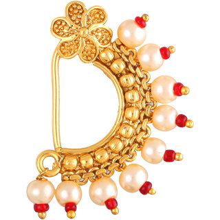 Oxidised Gold with Artificial stone and beads and Pearls Alloy Maharashtrian Nath Nathiya./ Nose Pin for women