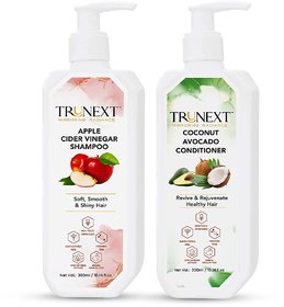 TRUNEXT APPLE CIDAR VINEGAR SHAMPOO 300ML + AVOCADO COCONUT CONDITIONER 300ML,HAIRCARE COMBO
