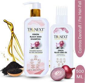 TRUNEXT ONION BLACK SEED SHAMPOO 300ML + ONION BLACK SEED HAIR OIL 200ML,HAIR CARE COMBO