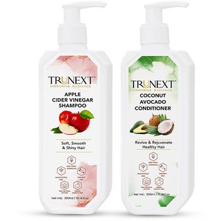 TRUNEXT APPLE CIDAR VINEGAR SHAMPOO 300ML + AVOCADO COCONUT CONDITIONER 300ML,HAIRCARE COMBO